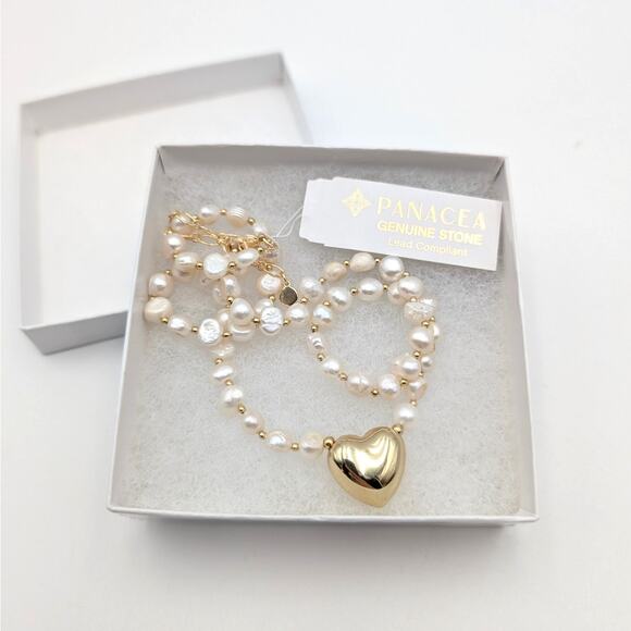Panacea Women's Freshwater Pearl Heart Shaped Pendant Necklace White/Gold - Picture 8 of 8